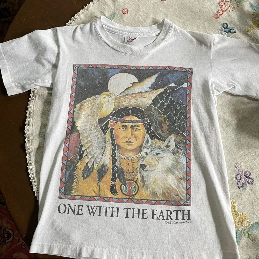 Vintage 1992 One with the Earth Tshirt. Oswegatchie School. Youth Large